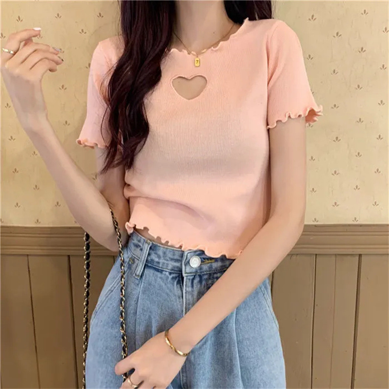 Hollow Out Love T-Shirt with Wooden Edge 5