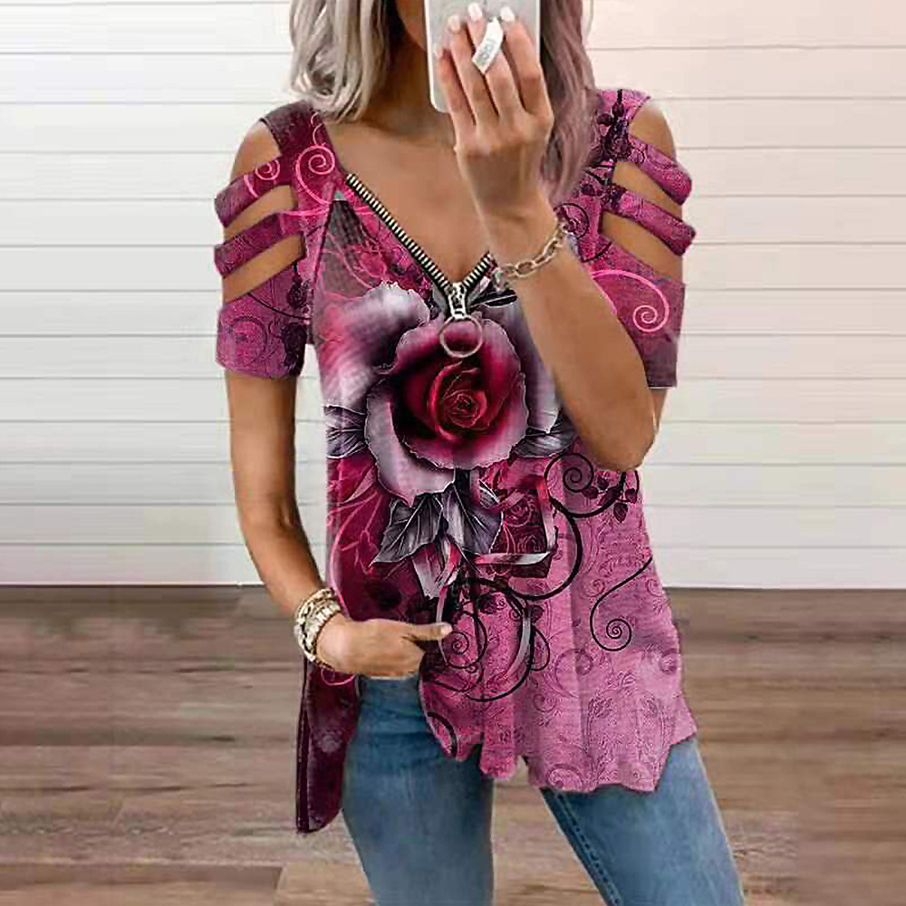 Women's Off Shoulder V Neck T-Shirt 7