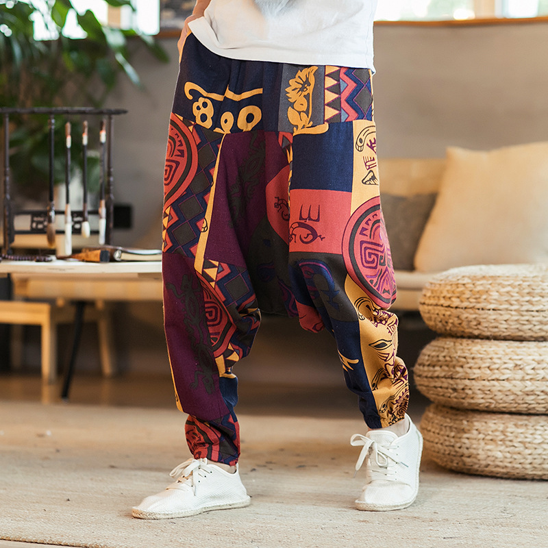 Men's Loose Hip-Hop National Style Linen Casual Pants 3