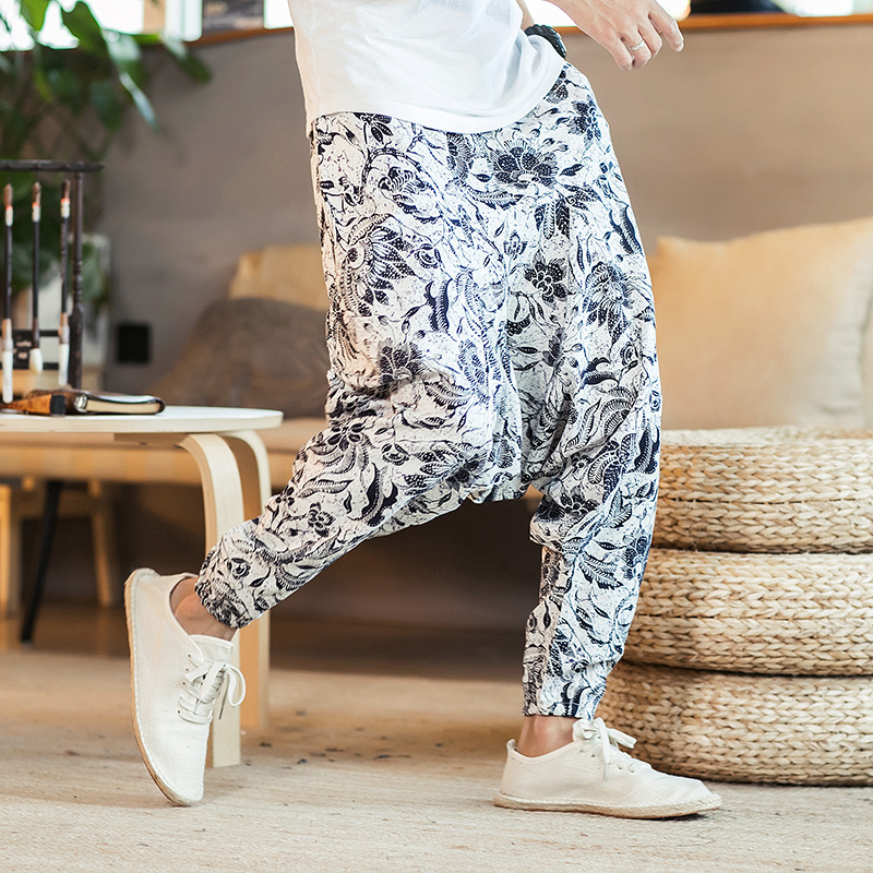 Men's Loose Hip-Hop National Style Linen Casual Pants 4