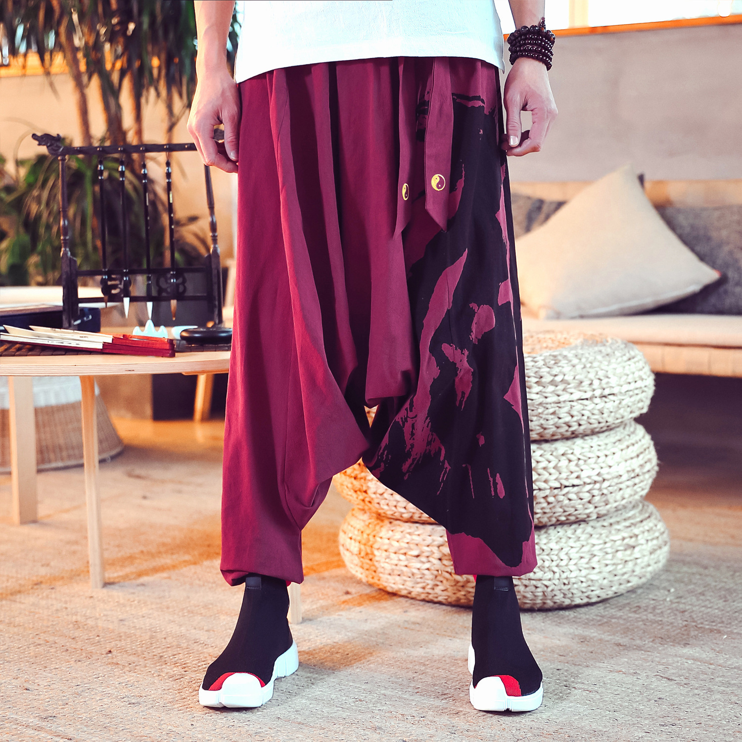 Chinese Style Cotton Linen Baggy Cropped Pants 2