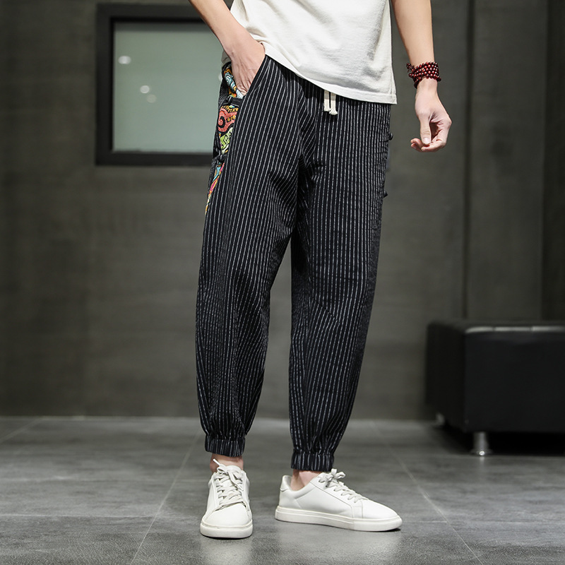 Loose breathable striped cropped trousers