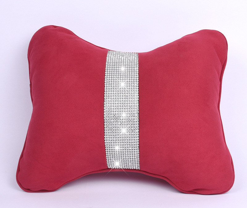 Diamond-Studded Car HeadresNeck Pillow Waist Support Car Interior With Drill Headrest Waist Support Car Supplies Deerskin Velvet Rhinestones 5