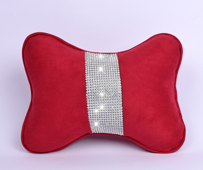 Diamond-Studded Car HeadresNeck Pillow Waist Support Car Interior With Drill Headrest Waist Support Car Supplies Deerskin Velvet Rhinestones 7