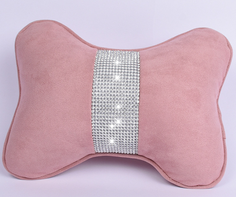 Diamond-Studded Car HeadresNeck Pillow Waist Support Car Interior With Drill Headrest Waist Support Car Supplies Deerskin Velvet Rhinestones 6