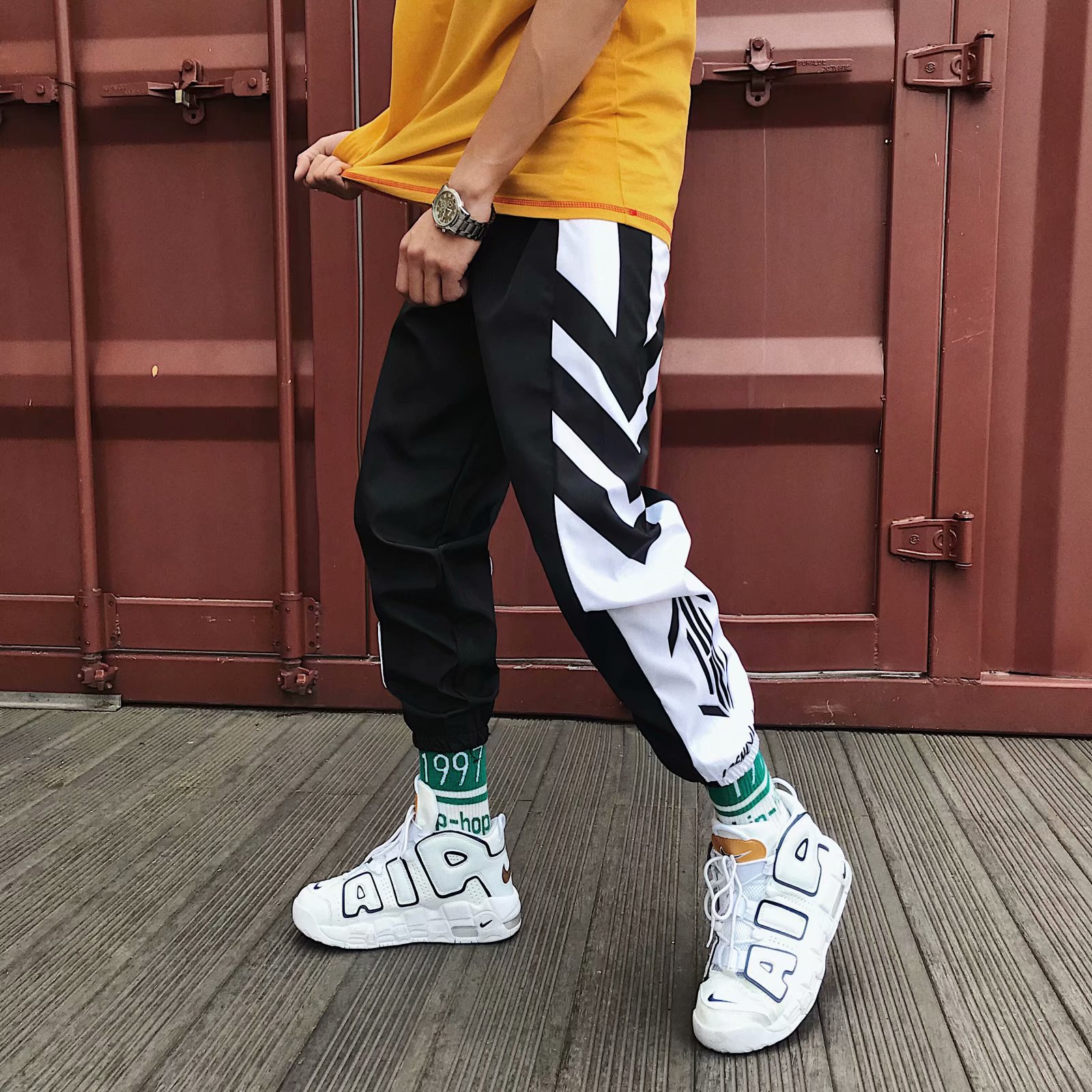 Korean Style Loose Fit Color Block Pants 3