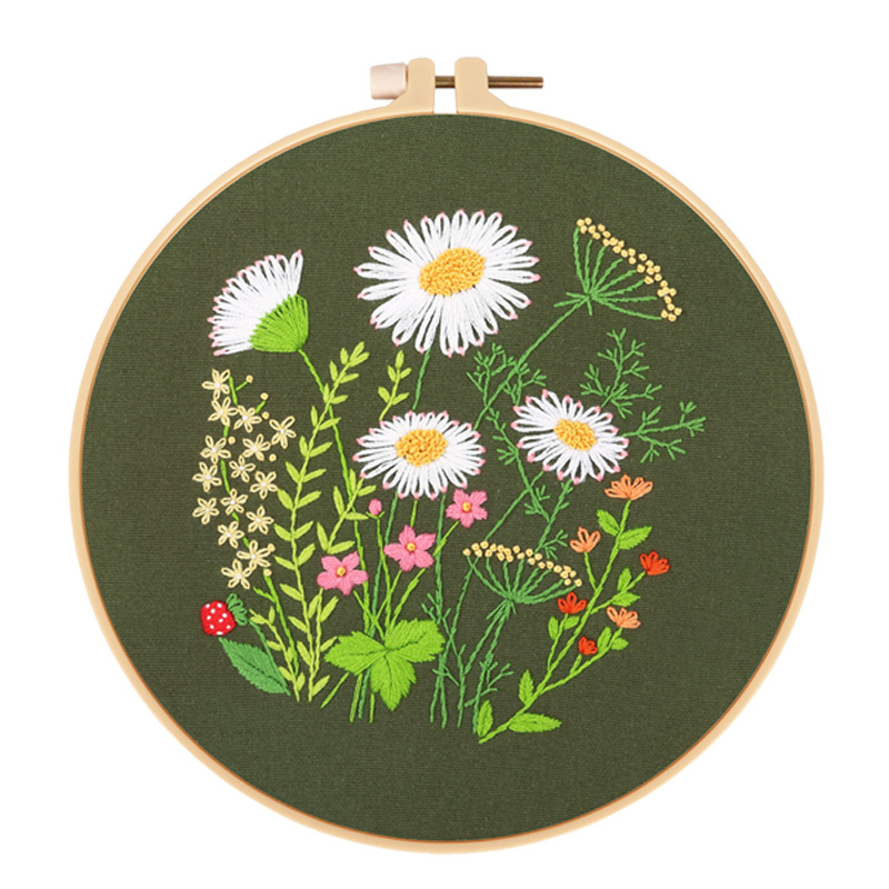 Green Floral Handmade Diy Embroidery Material Package Floral Cotton 5