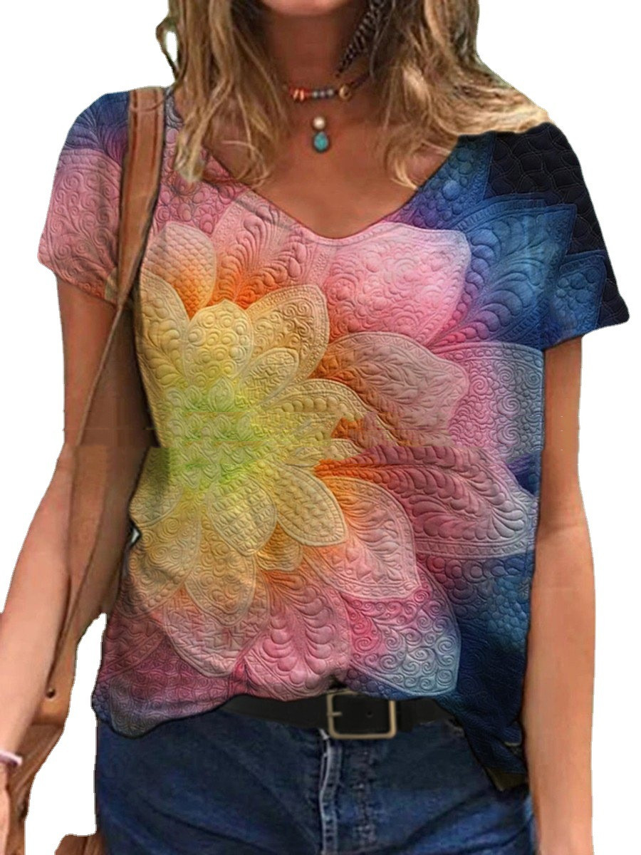 Printed V-Neck Short Sleeve T-Shirt 5