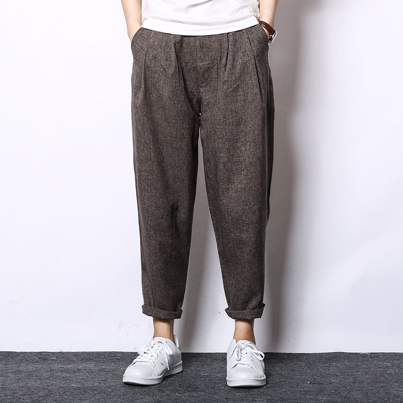Casual Cropped Trousers in Cotton and Linen