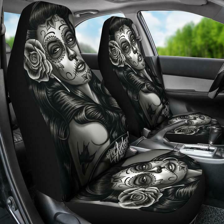 Black And White Tattooed Woman High Back Print Car Seat Cover 4