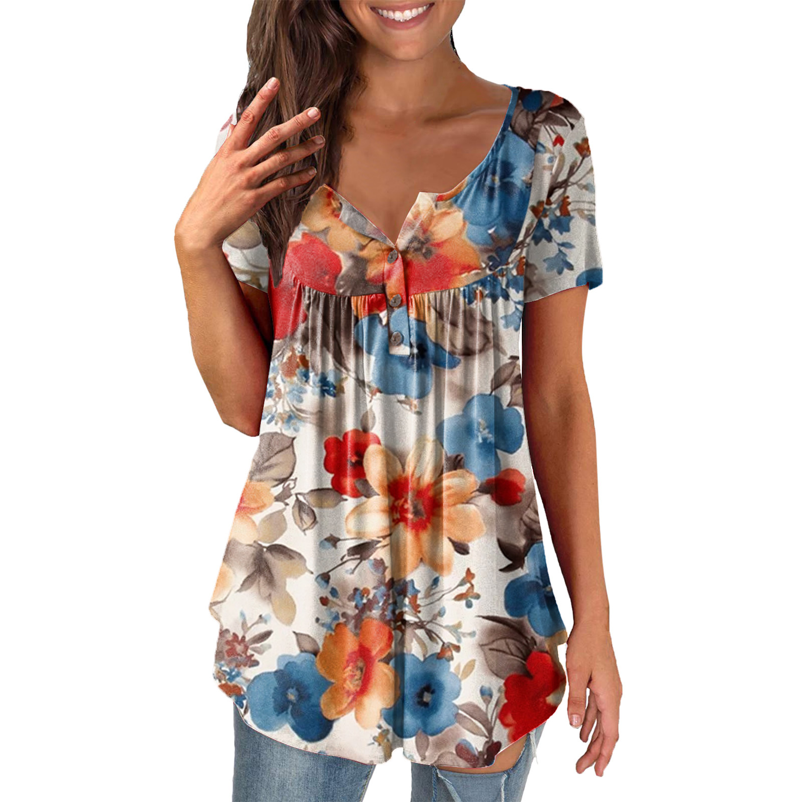 Women's Printed Ruffled Short Sleeve Pullover 5