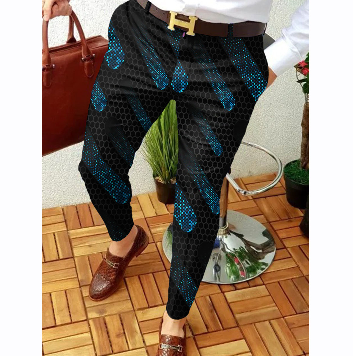 Casual Abstract Contrast Micro-Stretch Trousers 4