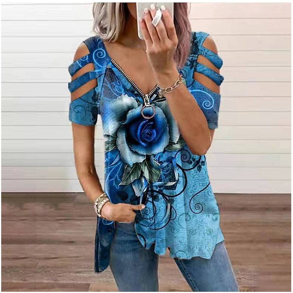 Women's Off Shoulder V Neck T-Shirt 8