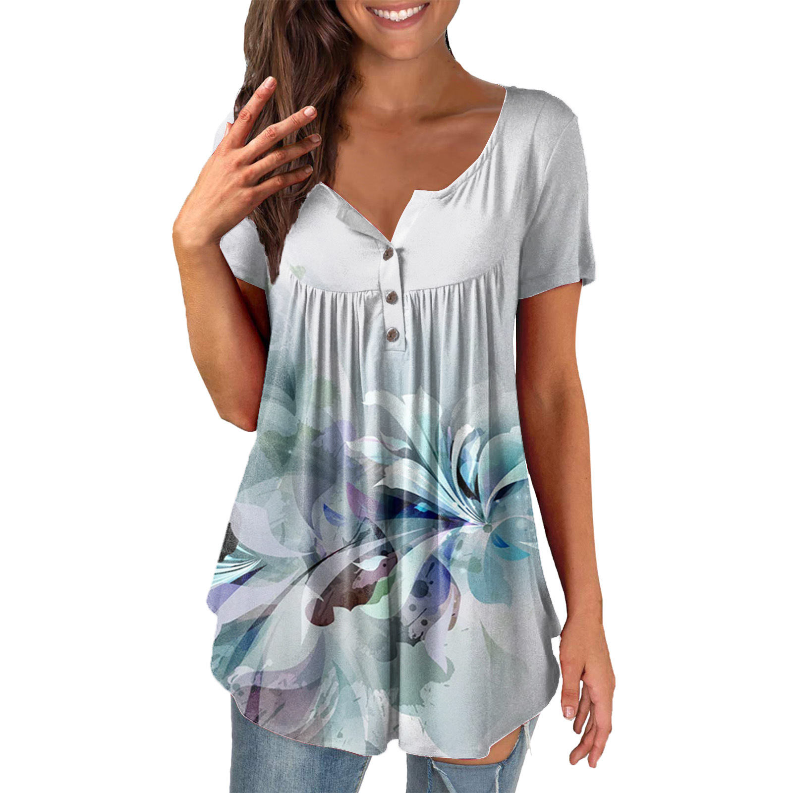 Women's Printed Ruffled Short Sleeve Pullover 9