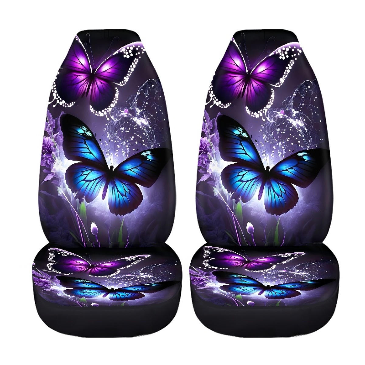 2 Front Car Seat Covers, Digitally Printed With Butterfly Patterns, Thin, Suitable For All Seasons, Fashionable Car Seat Covers 4