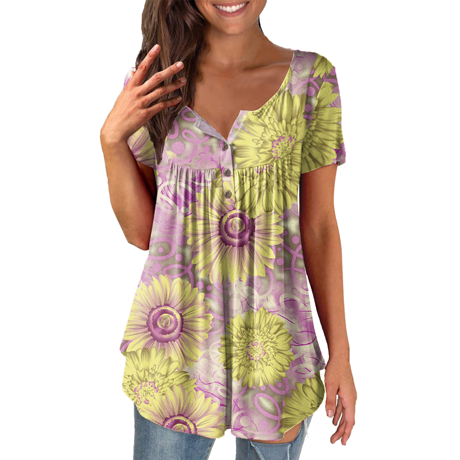 Women's Printed Ruffled Short Sleeve Pullover 3
