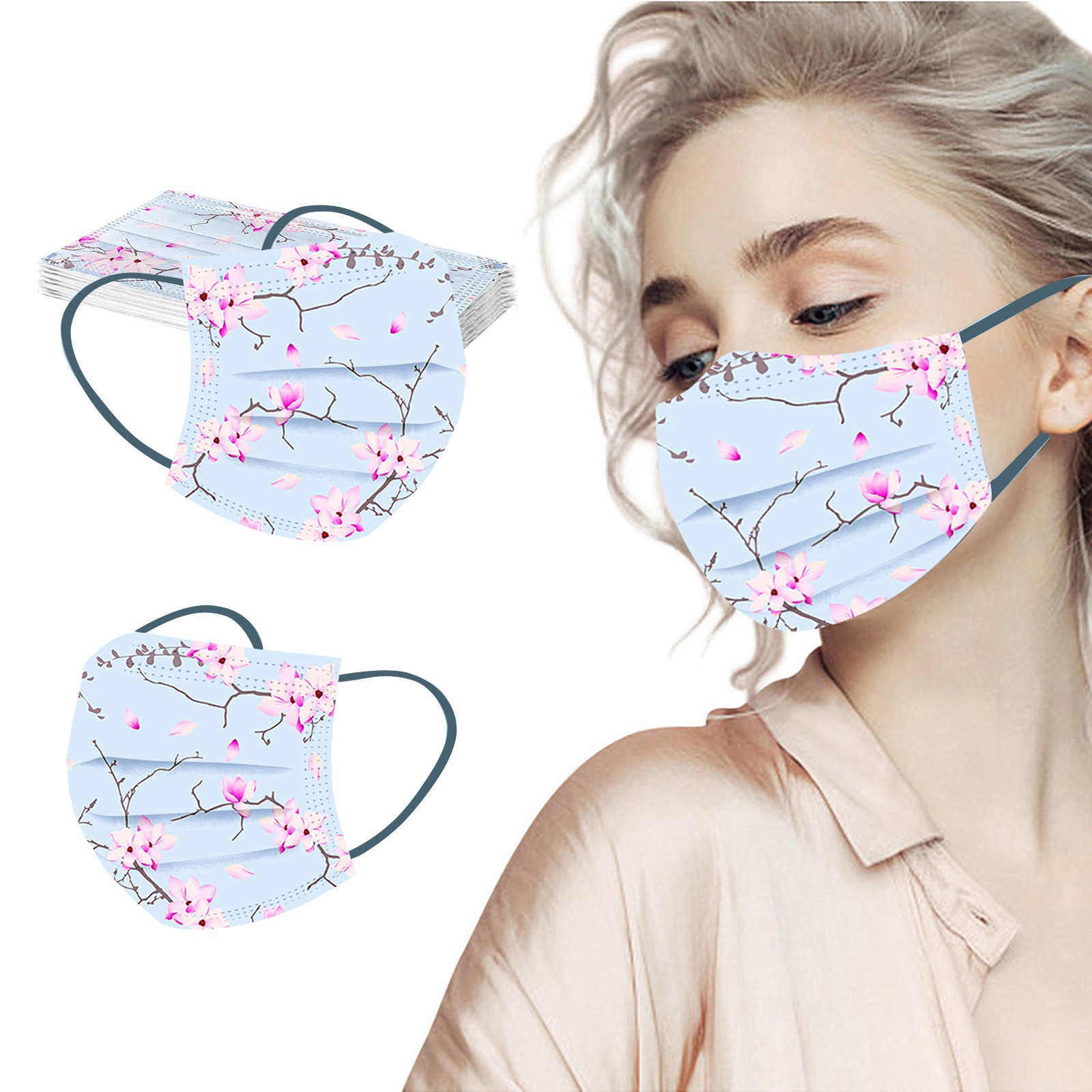 10-Piece Disposable Facial Masks with Spring Print