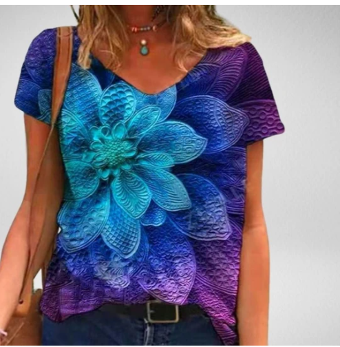 Printed V-Neck Short Sleeve T-Shirt 6