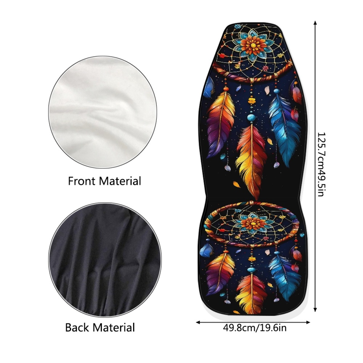 2 Front Car Seat Covers, Digitally Printed With Feather Patterns, Thin, Suitable For All Seasons, Fashionable Car Seat Covers 2