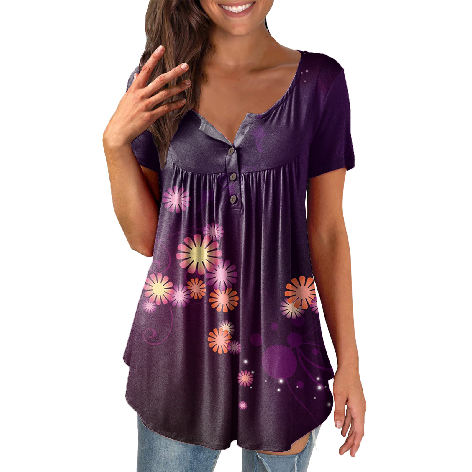 Women's Printed Ruffled Short Sleeve Pullover 2