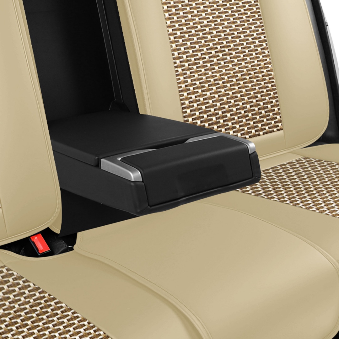 Summer Cool Ice Silk Breathable Car Seat Covers Full 5-Seat Set Ergonomic Lumbar Support Soft Beige Universal Auto Interior Seat Cushion Protectors 5