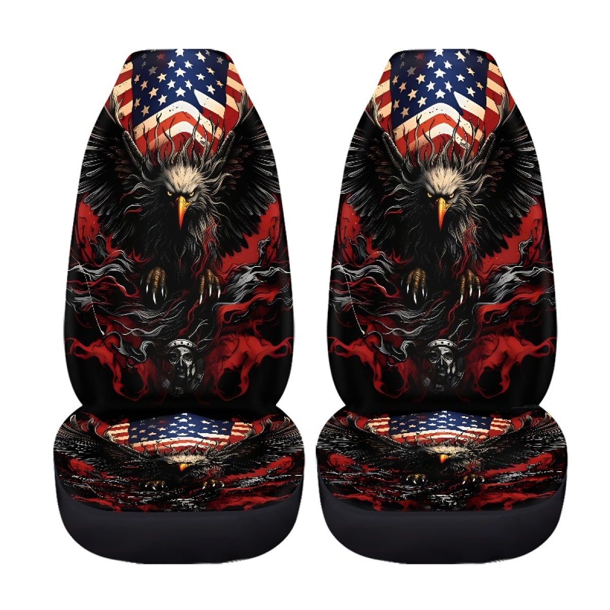 2 Front Car Seat Covers, Digitally Printed With An Eagle Pattern, Thin, Suitable For All Seasons, Fashionable Car Seat Covers 3