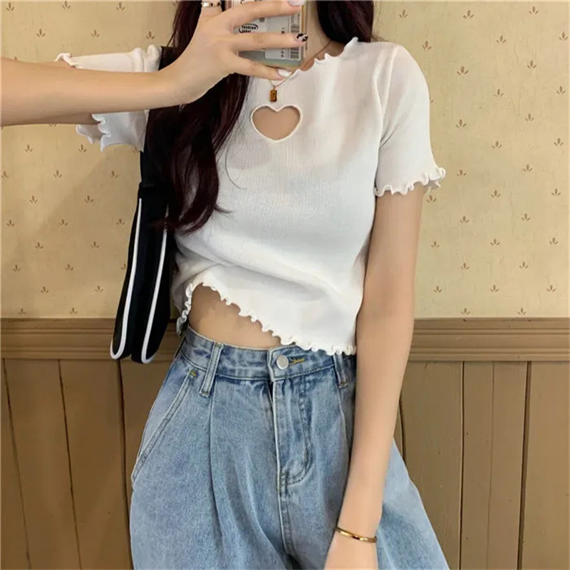 Hollow Out Love T-Shirt with Wooden Edge 7
