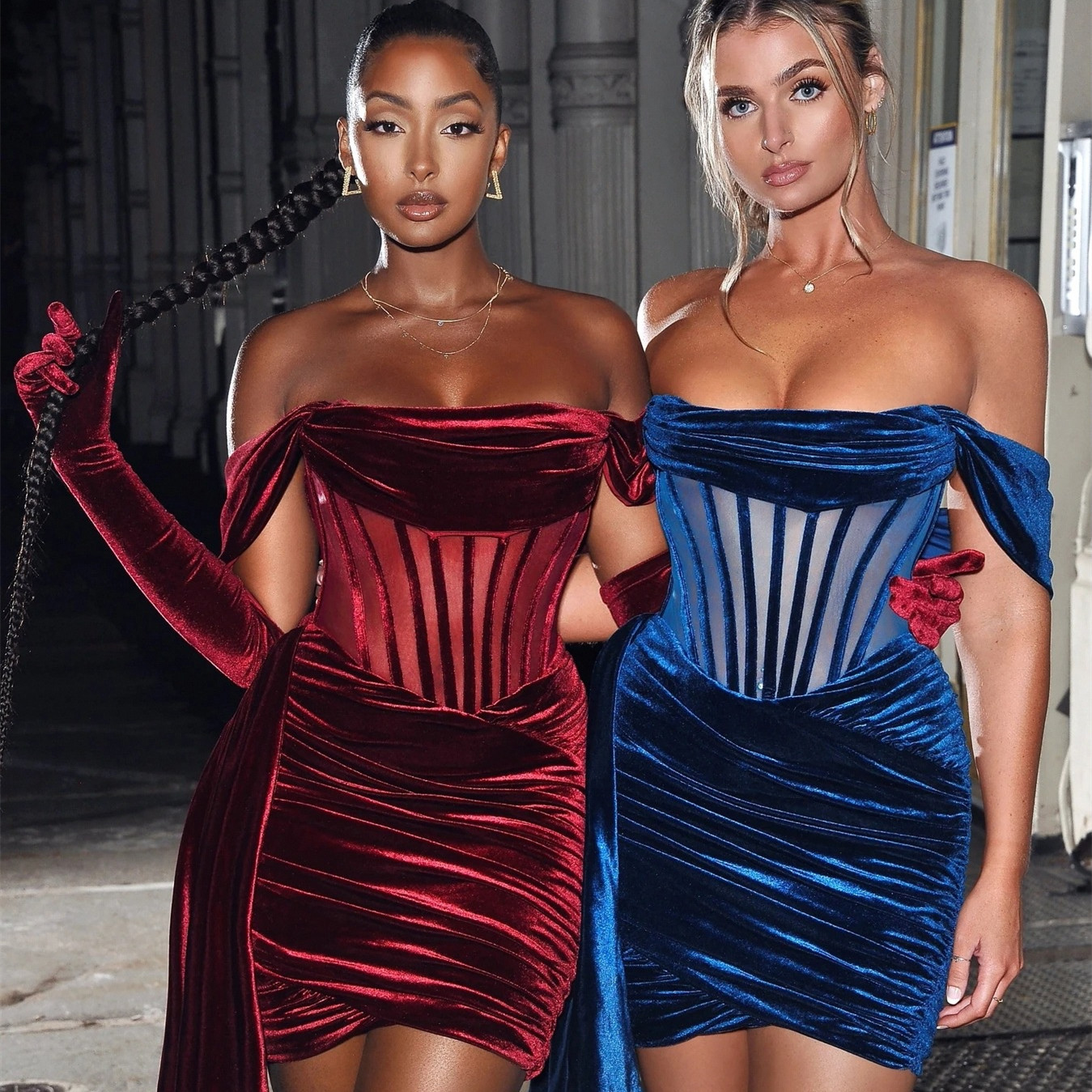 Women's Velvet Evening Dress with Statement Bodice