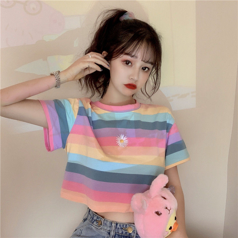 Colorful Striped Short Sleeve Top 2