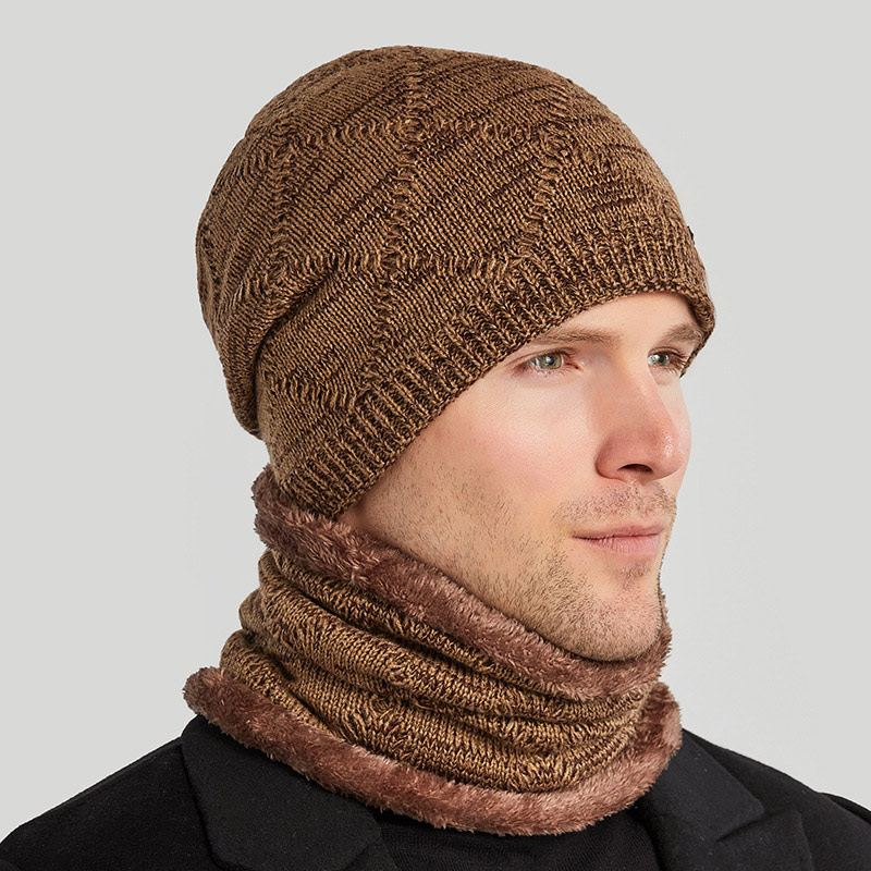 Two-Piece Woolen Cycling Hat for Men with Head and Ear Protection
