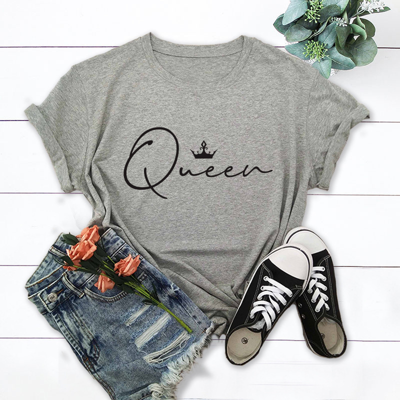Crown Queen Letter Print O-Neck Loose T-Shirt 4