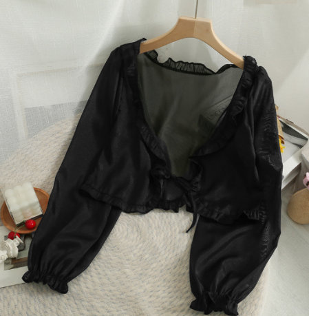 Women's Short Bow Tie Shawl with Fungus Edge 4