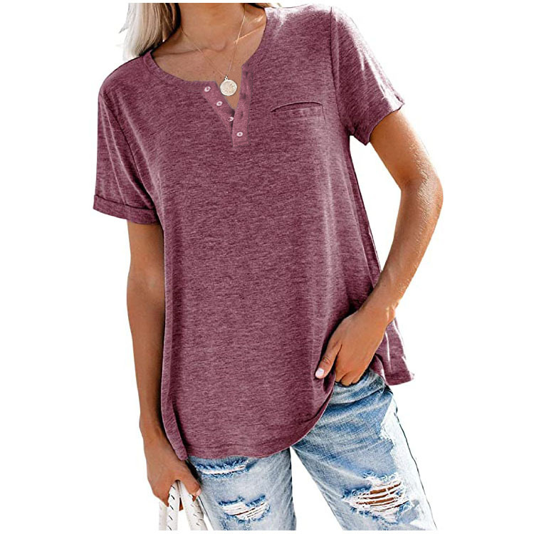 Women's Casual Short Sleeve Henley T-Shirt 9