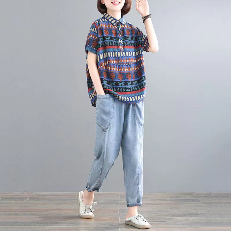 Casual Loose Fit Cotton and Hemp Short Sleeve Shirt 5