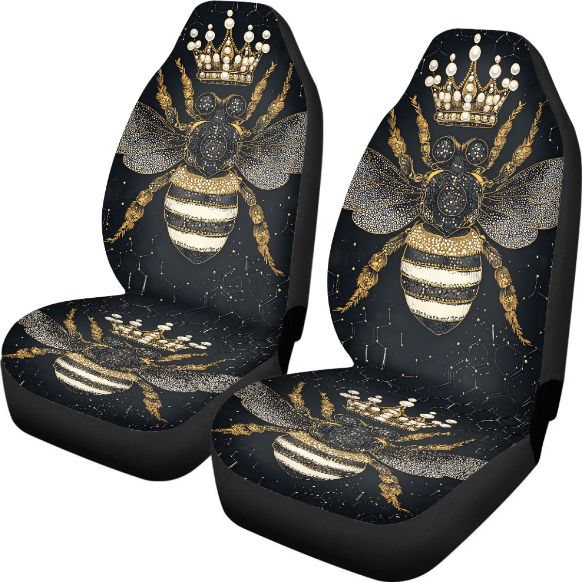 2 Front Car Seat Covers, Digitally Printed With A Honeybee Pattern, Thin, Suitable For All Seasons, Fashionable Car Seat Covers 7