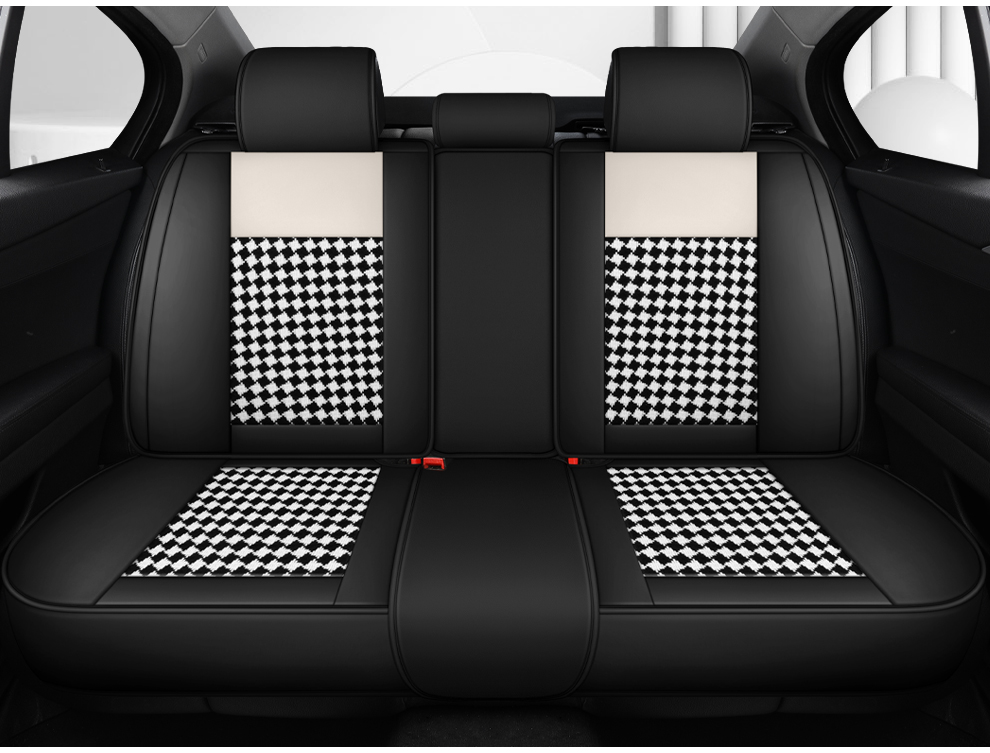 Light Luxury Nordic Style Classic Black White Checkered Plaid Car Seat Covers Full 5-Seat Set Breathable Soft Universal Auto Seat Cushion Protector For Vehicles 8