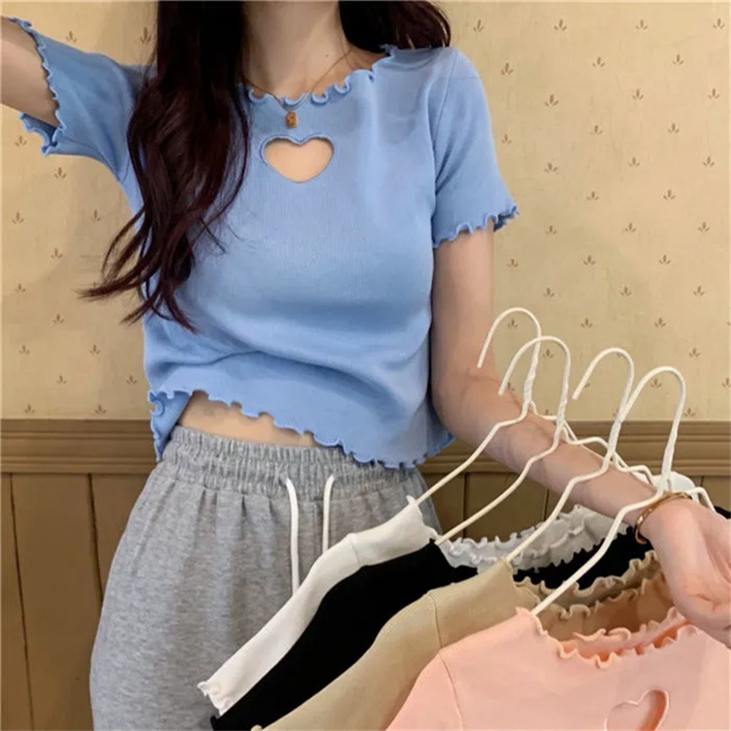Hollow Out Love T-Shirt with Wooden Edge 4