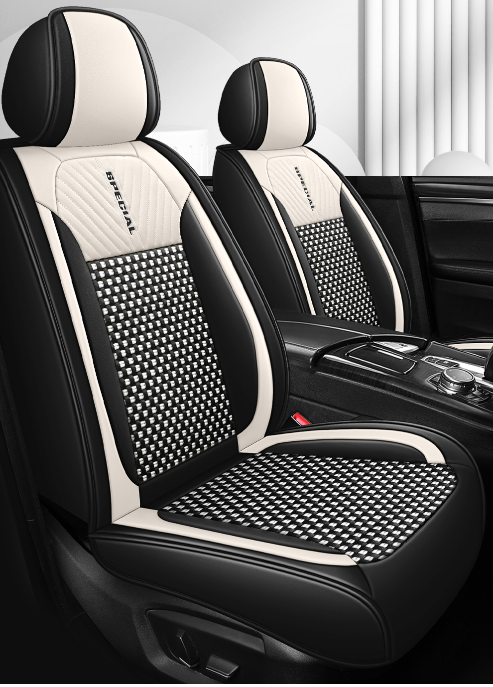 Light Luxury Nordic Style Classic Black White Checkered Plaid Car Seat Covers Full 5-Seat Set Breathable Soft Universal Auto Seat Cushion Protector For Vehicles 9