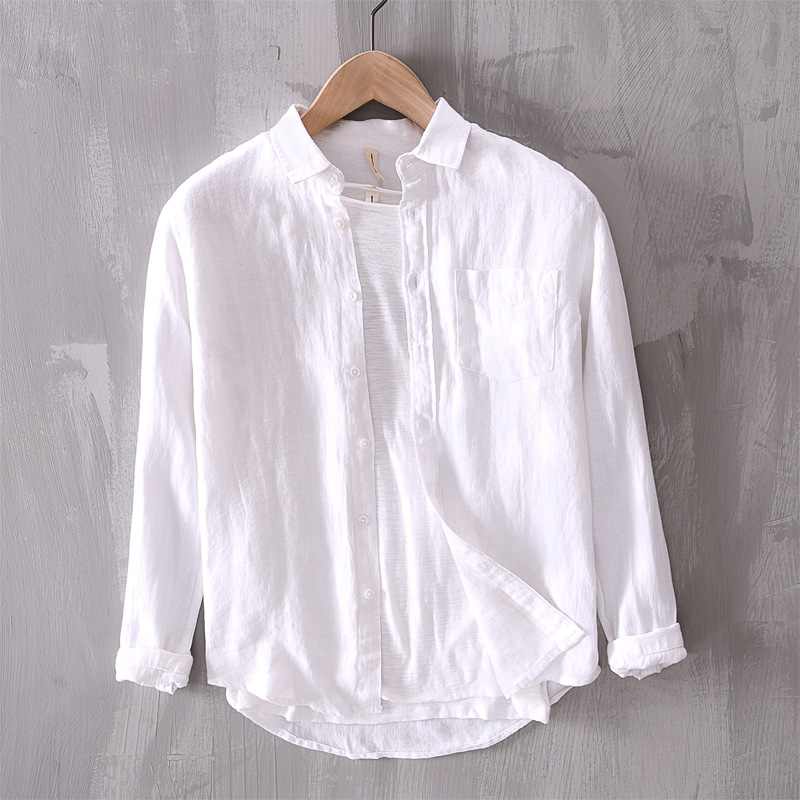 Men's Cotton and Linen Long-Sleeve Casual Shirt