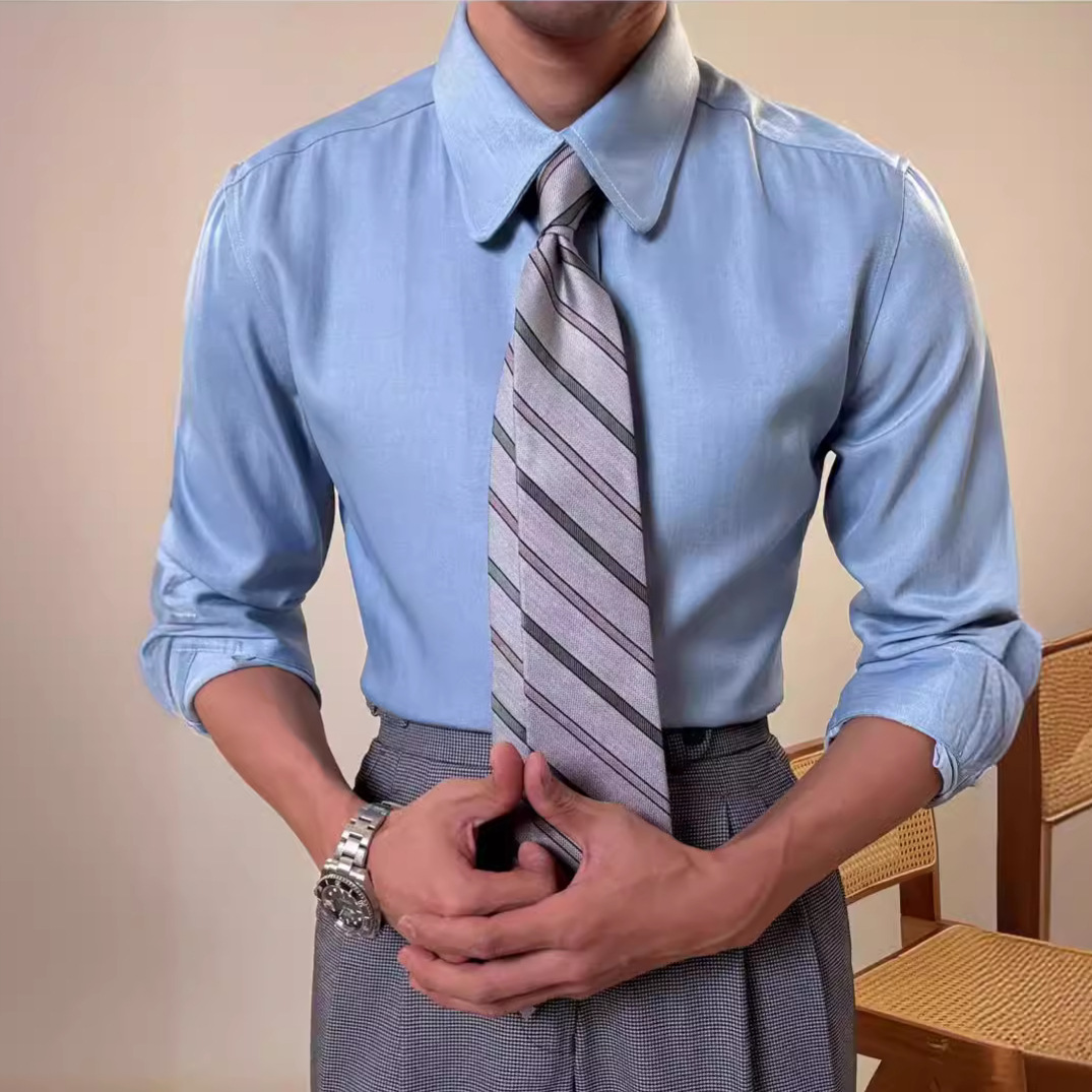 Men's Casual Business Round-Neck Long-Sleeve Shirt