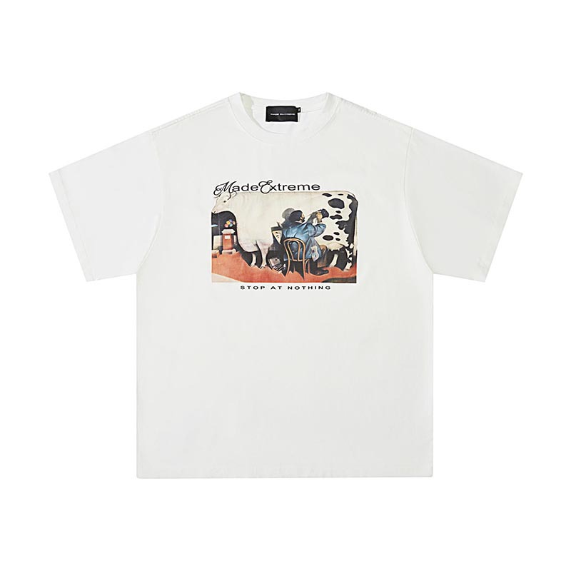 American Retro Distressed Cow Painting T-Shirt 4