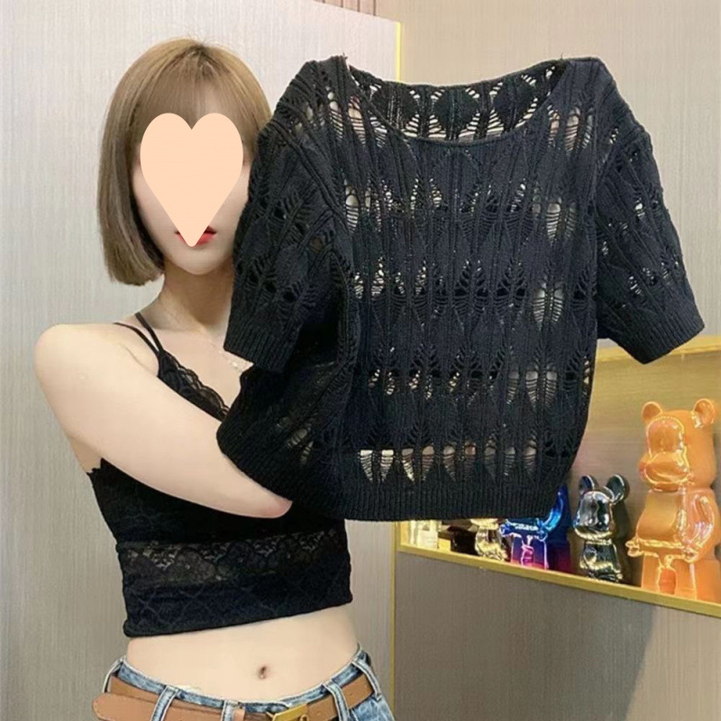 Hollow-out Ice Silk Short Sleeve Sweater 2
