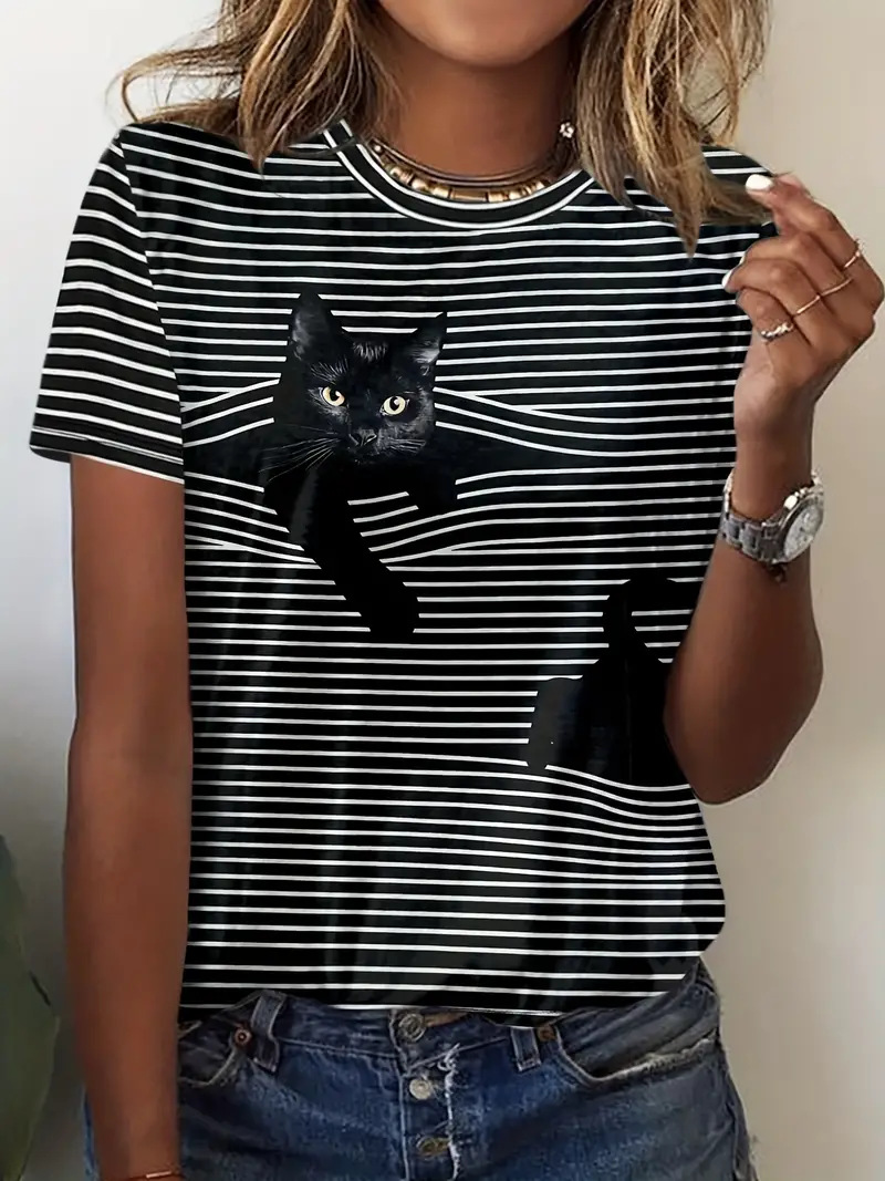 Tie-Dye Cat Print Garden Collar T-Shirt 6