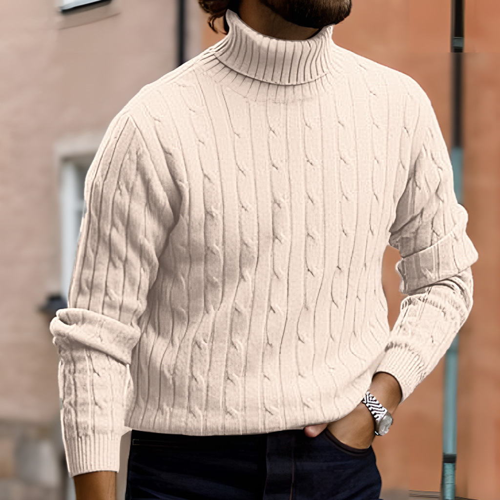 Men's Retro Twisted Flower Turtleneck Sweater