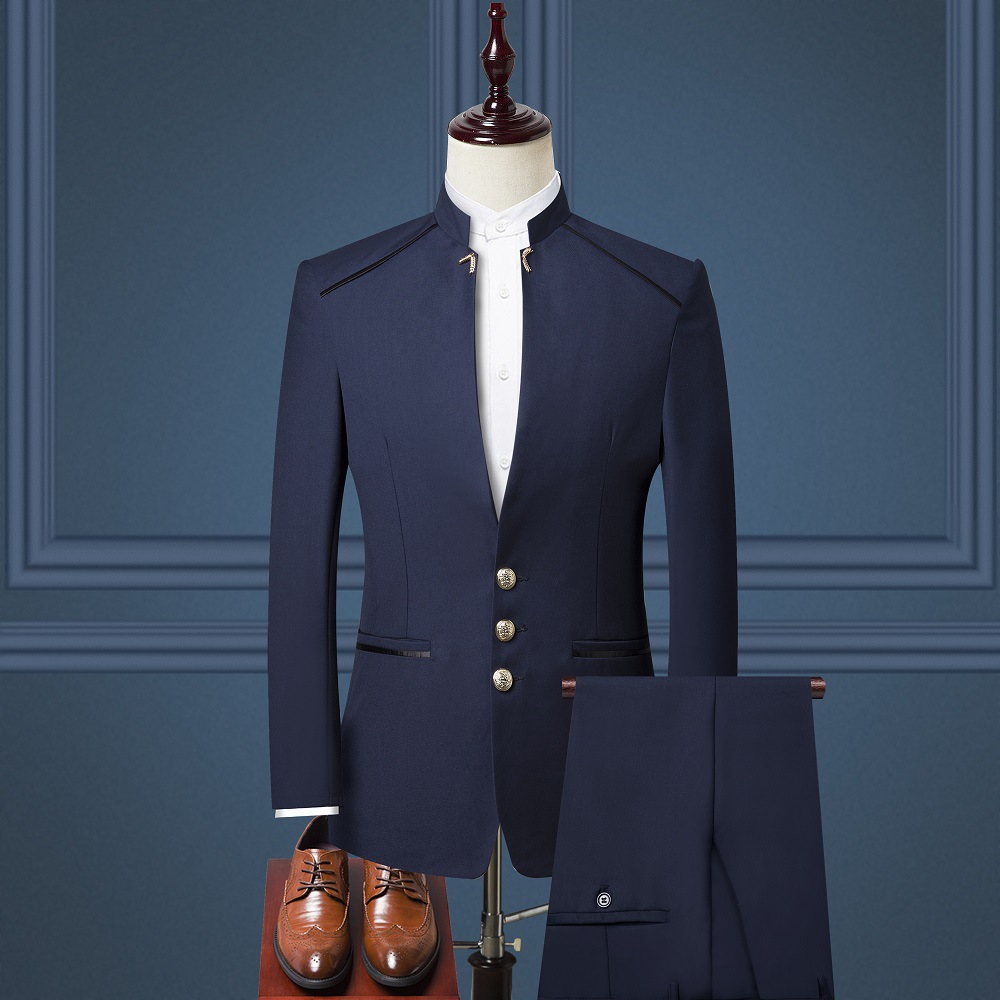 Men's Three-Piece British-Style Stand-Collar Suit