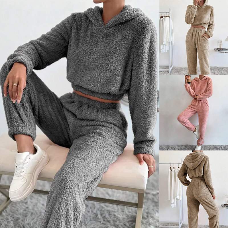 Women's Plush Hooded Long-Sleeve Casual Suit