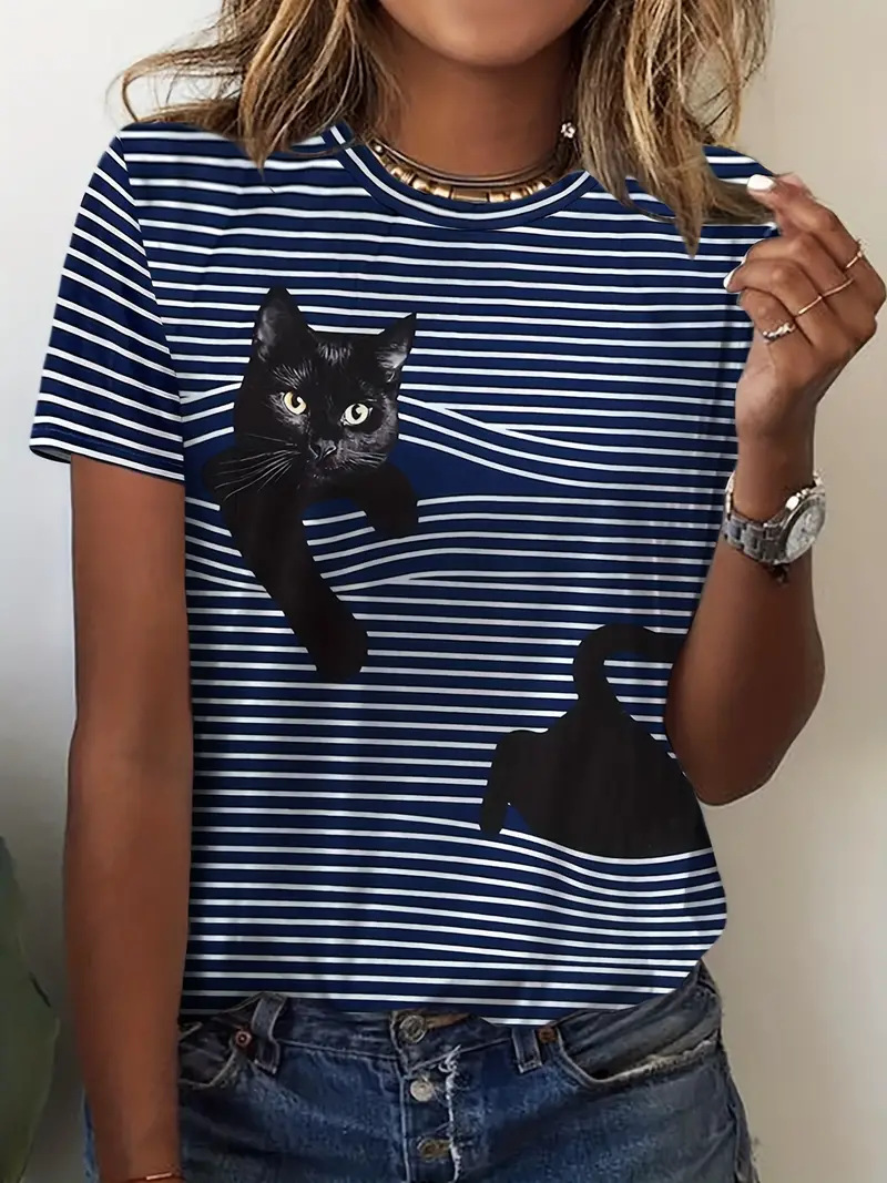 Tie-Dye Cat Print Garden Collar T-Shirt 4
