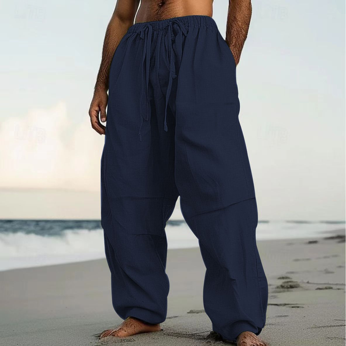 Comfortable Plain Color Beach Straight-Leg Pants 11