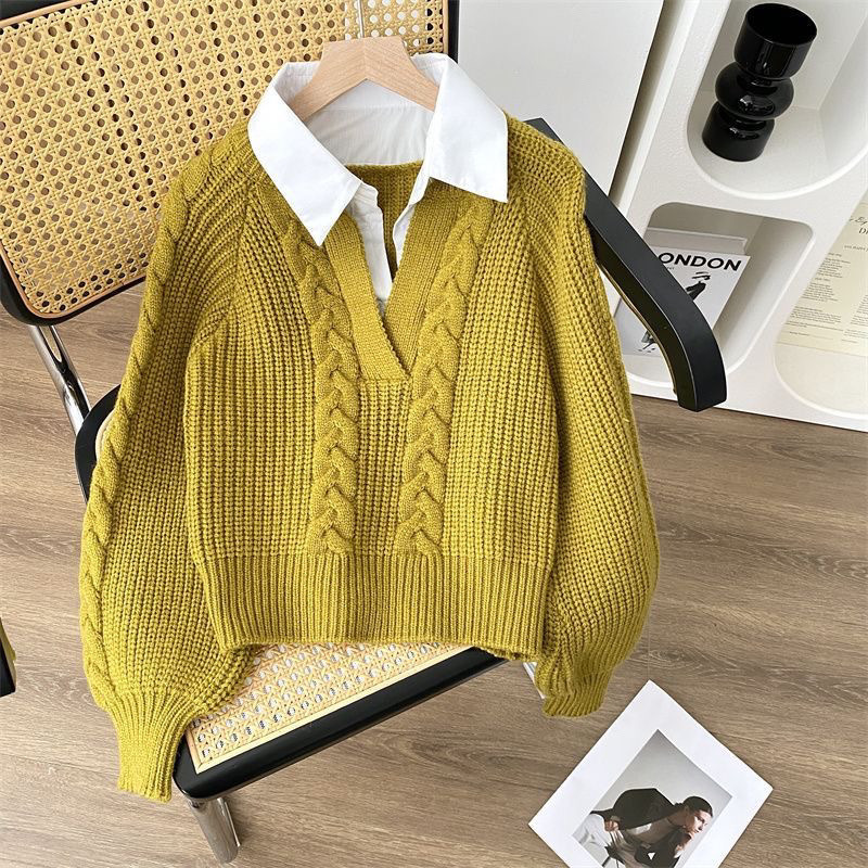 Women's Autumn and Winter Fake Two-Piece Sweater