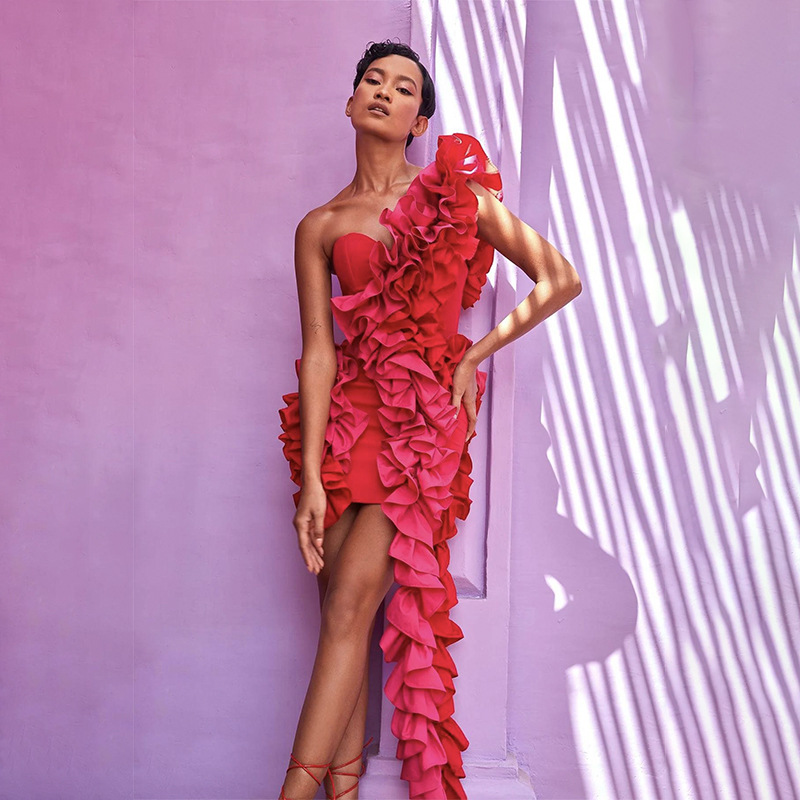One-Piece Bandage Dress with Foldable Side for Parties